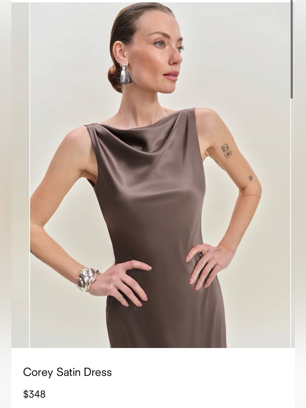 Reformation Corey Satin Dress Brown - Size M
